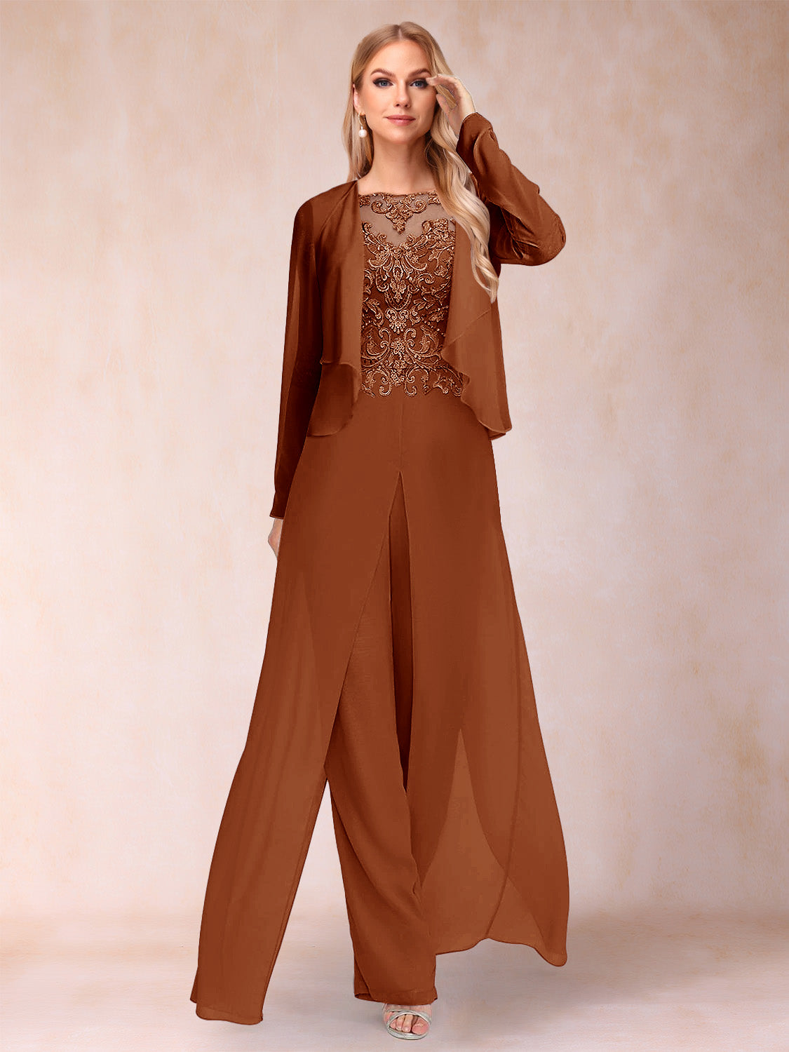 Inez burnt orange front view mother of the bride outfit