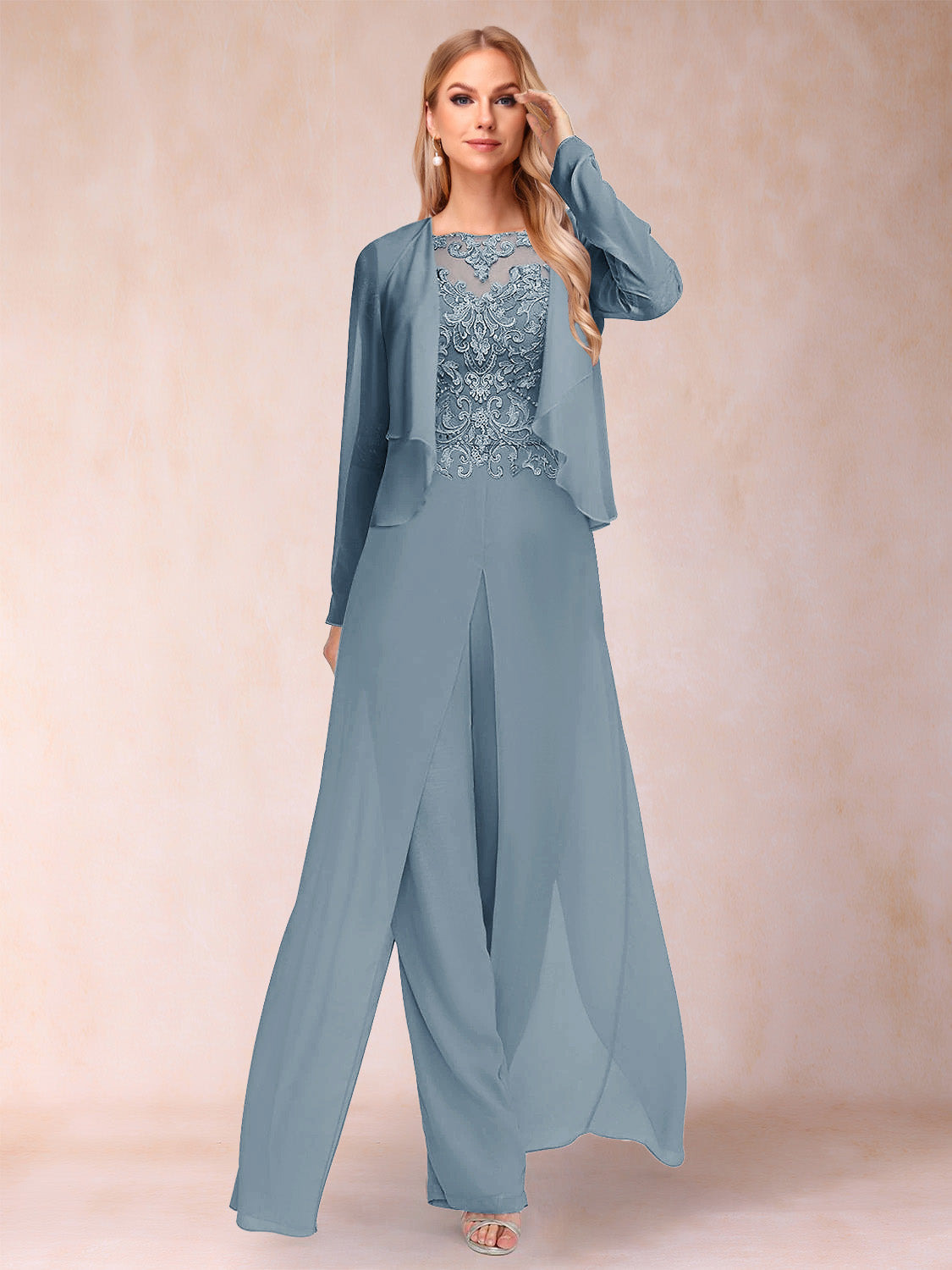 Urielle Dusty Blue front view wedding guest dress