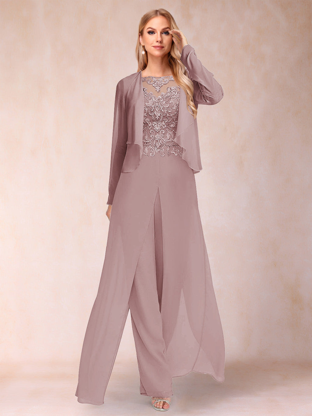 Inez dusty rose front view mother of the bride outfit