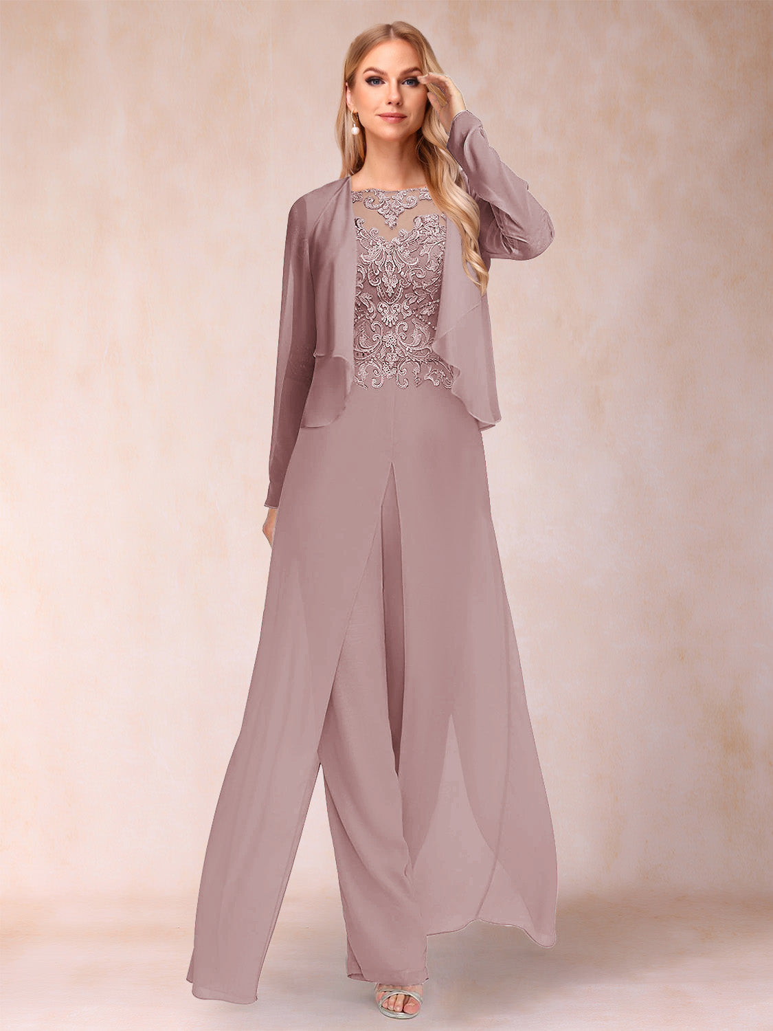 Urielle Dusty Rose front view wedding guest dress
