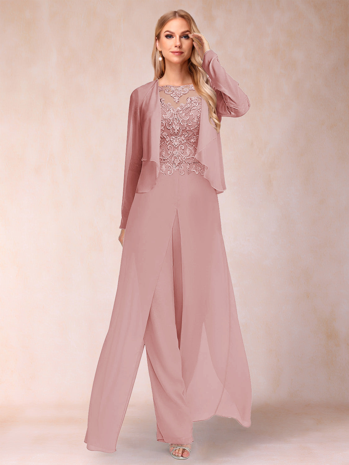 Inez dusty rose alternate front view 2 mother of the bride outfit