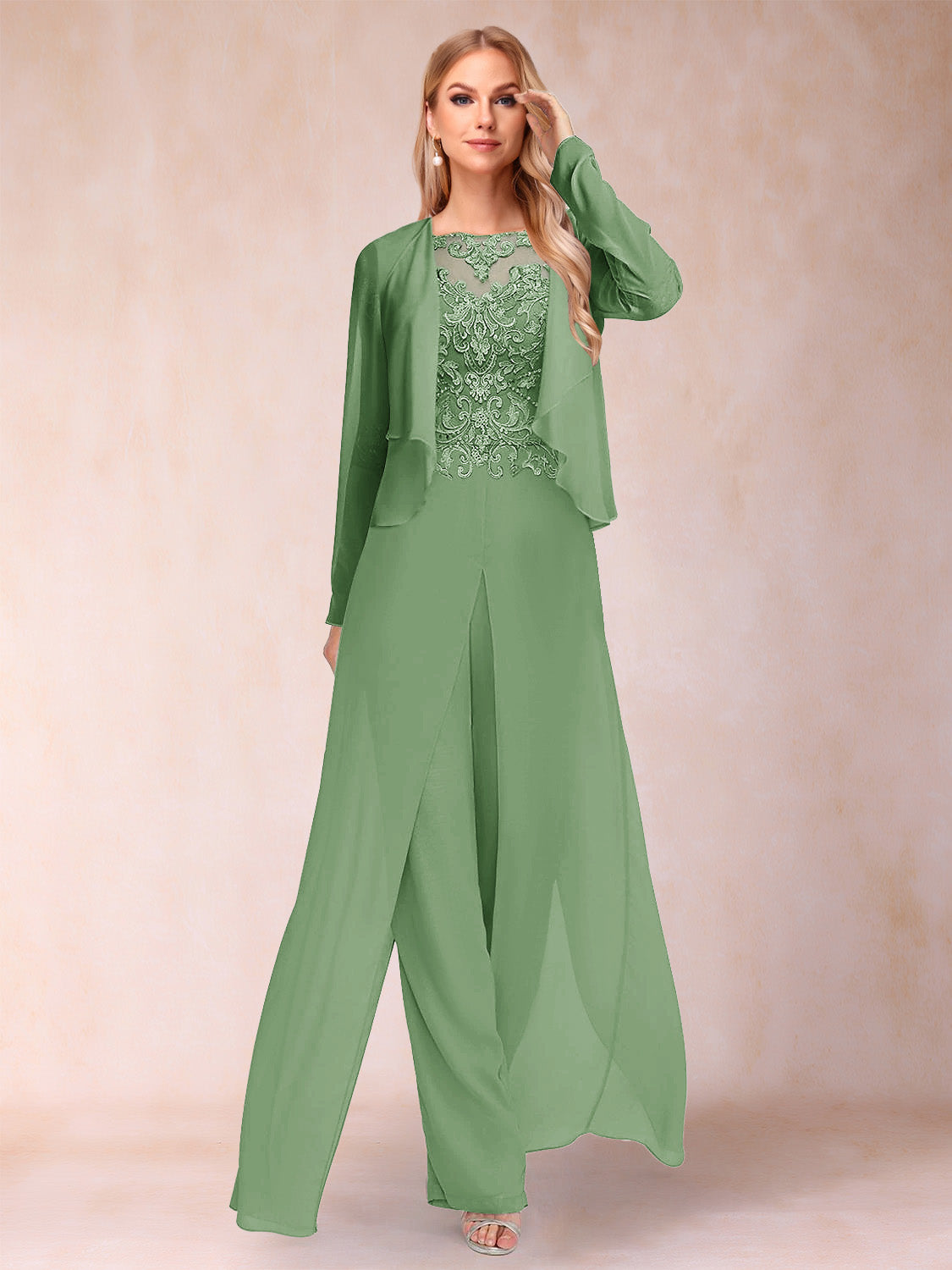 Inez sage green front view mother of the bride outfit