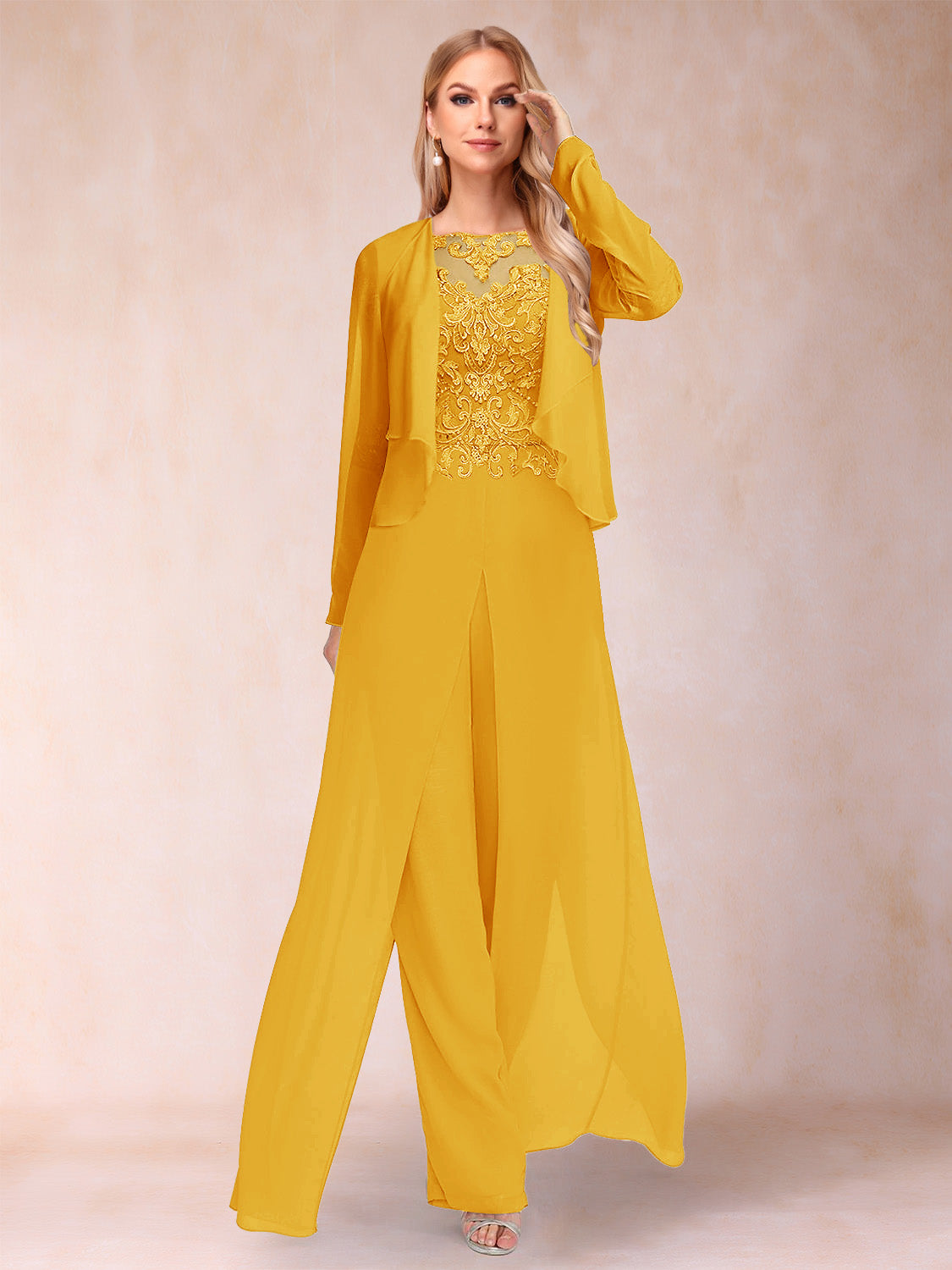 Urielle Gold front view wedding guest dress