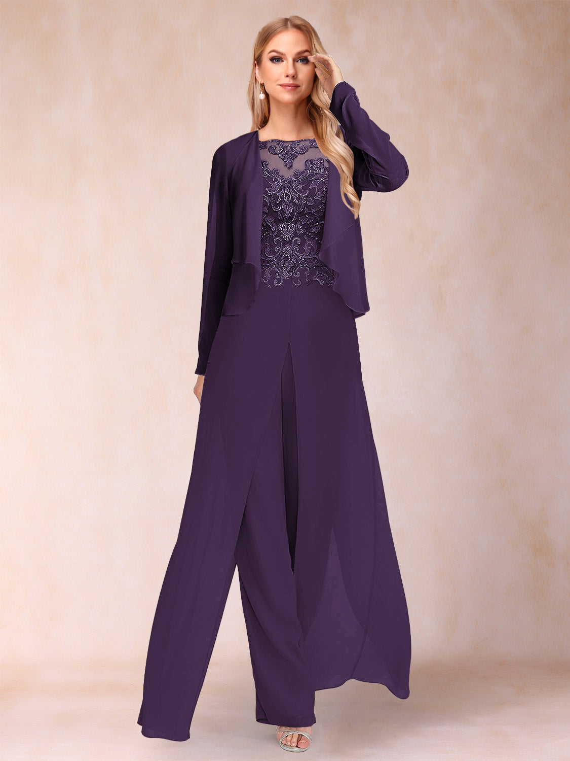 Urielle Grape front view wedding guest dress