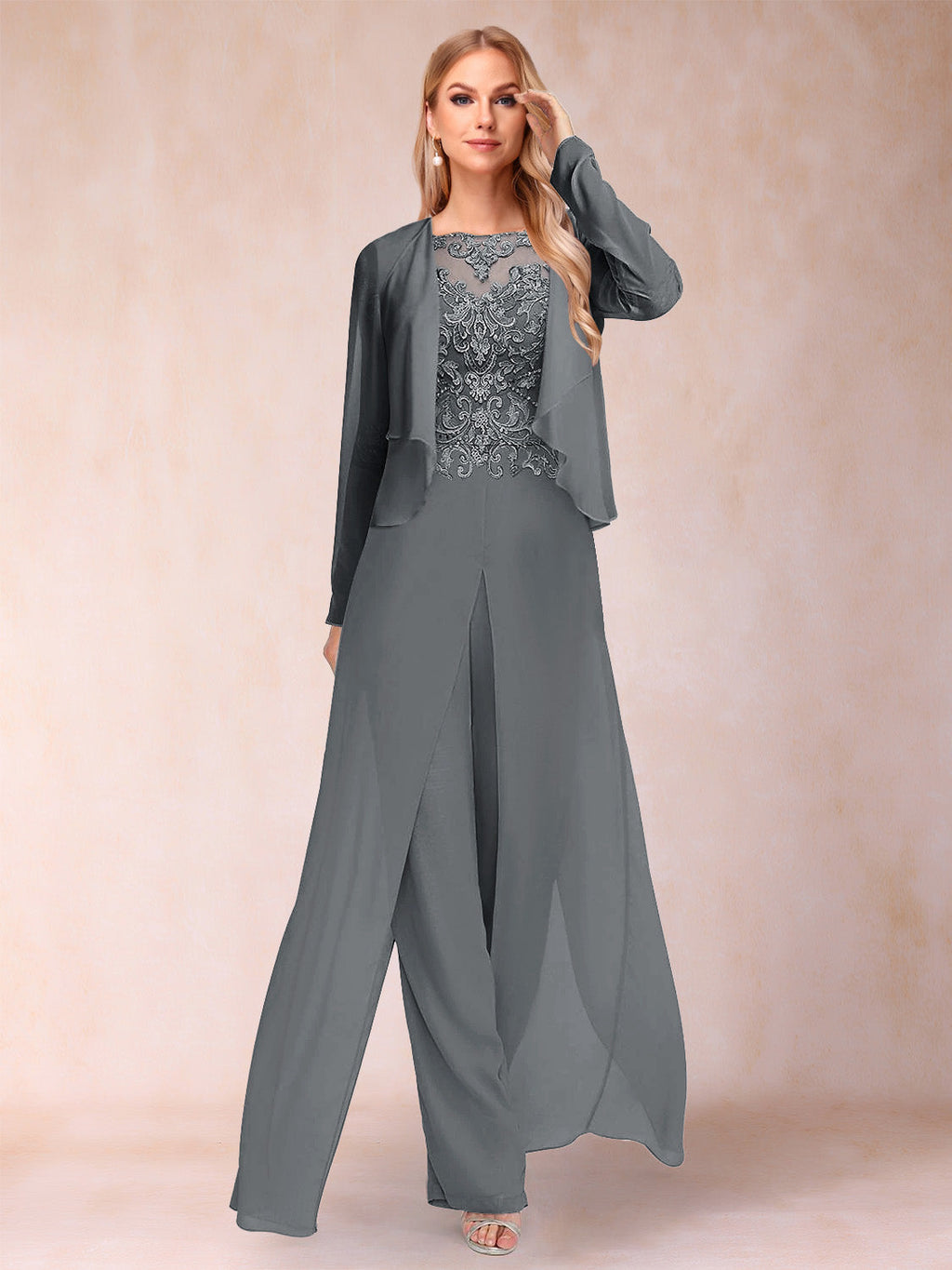 Inez grey alternate front view 2 mother of the bride outfit