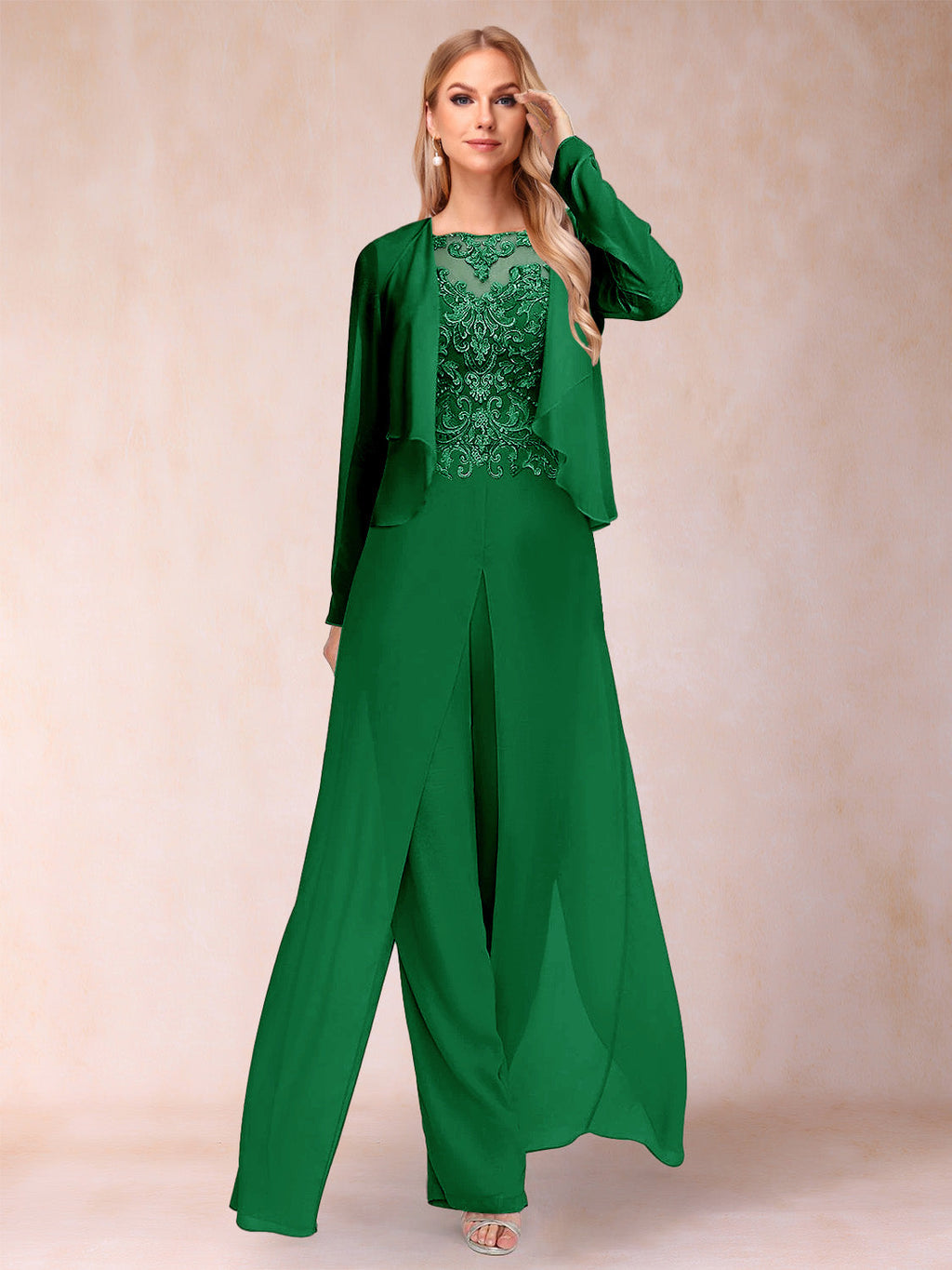 Inez forest green front view mother of the bride outfit