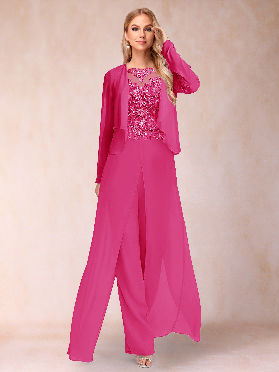 Inez hot pink alternate front view 2 mother of the bride outfit