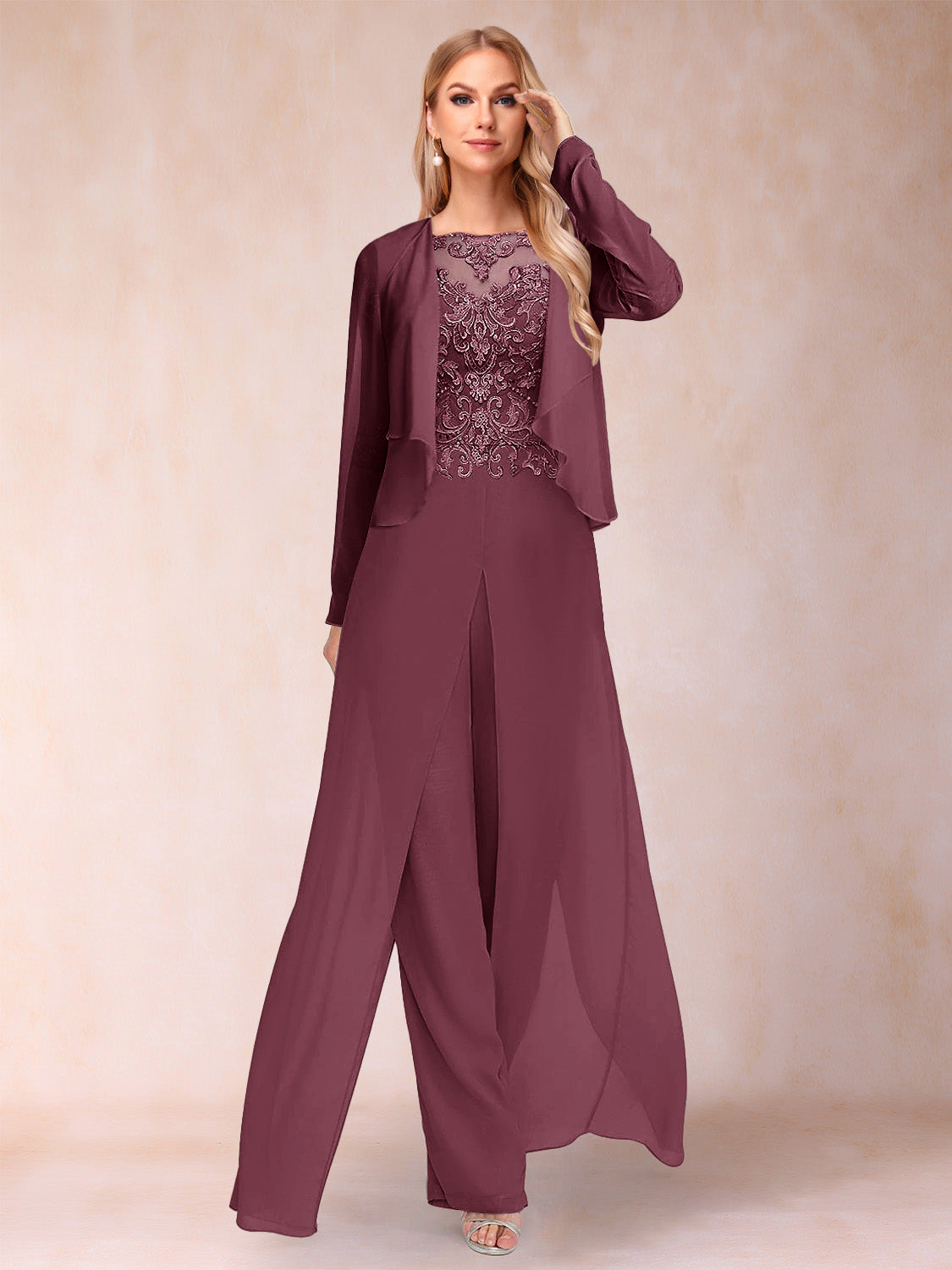 Inez plum front view mother of the bride outfit