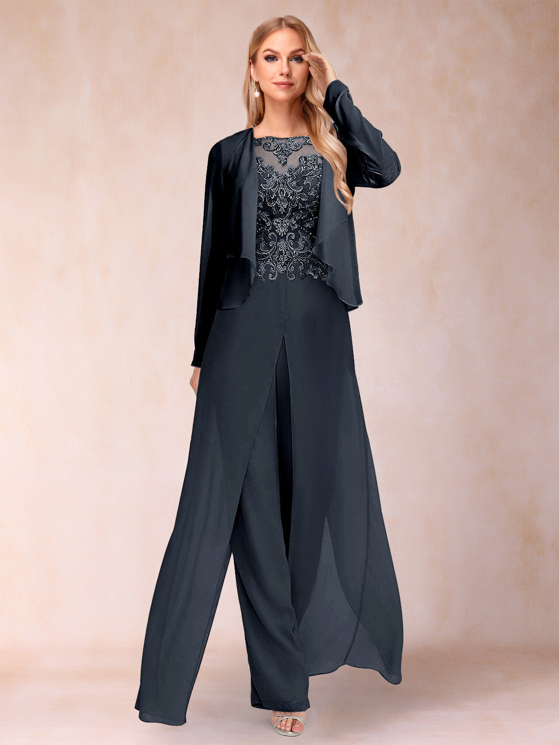 Urielle Navy Blue front view wedding guest dress