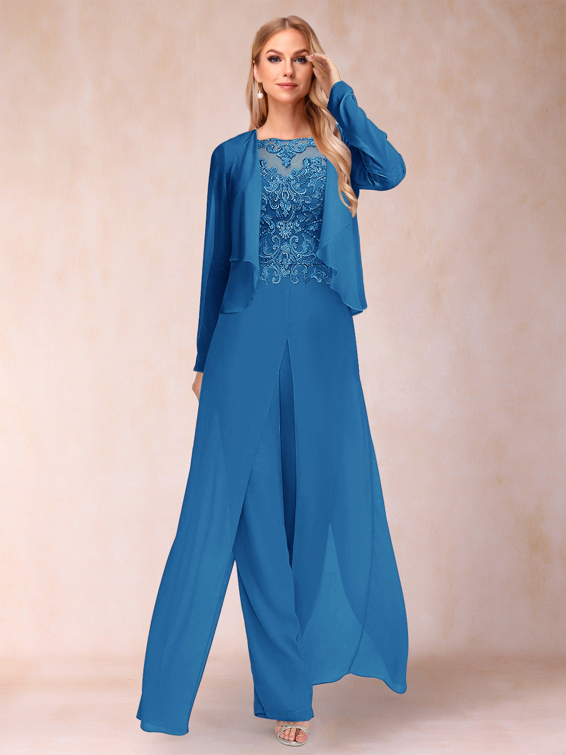 Urielle Ocean Blue front view wedding guest dress