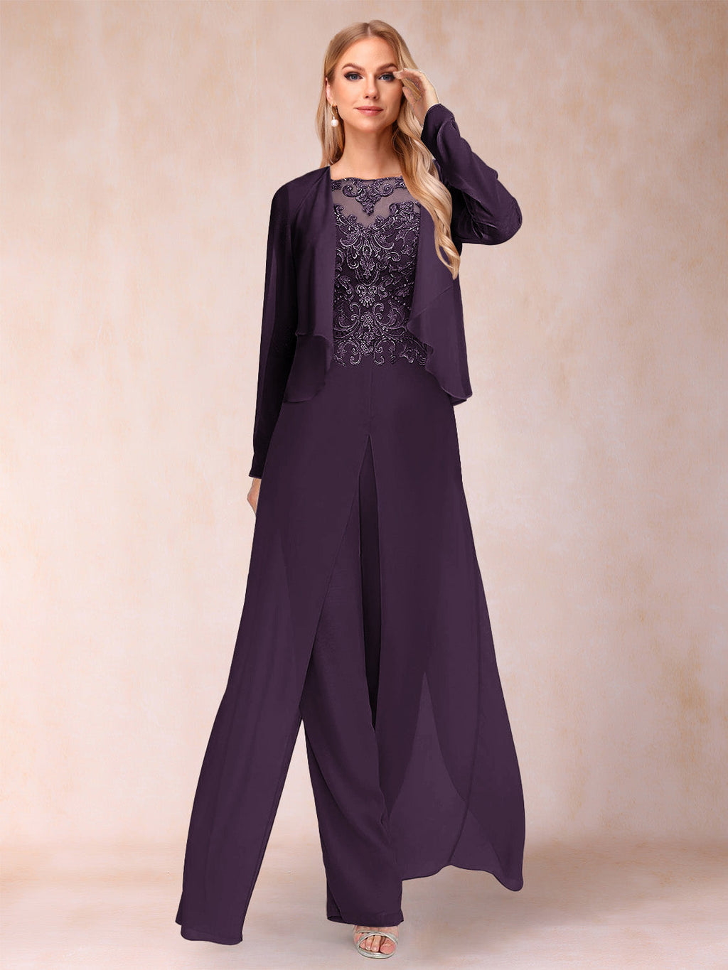 Inez plum alternate front view 2 mother of the bride outfit