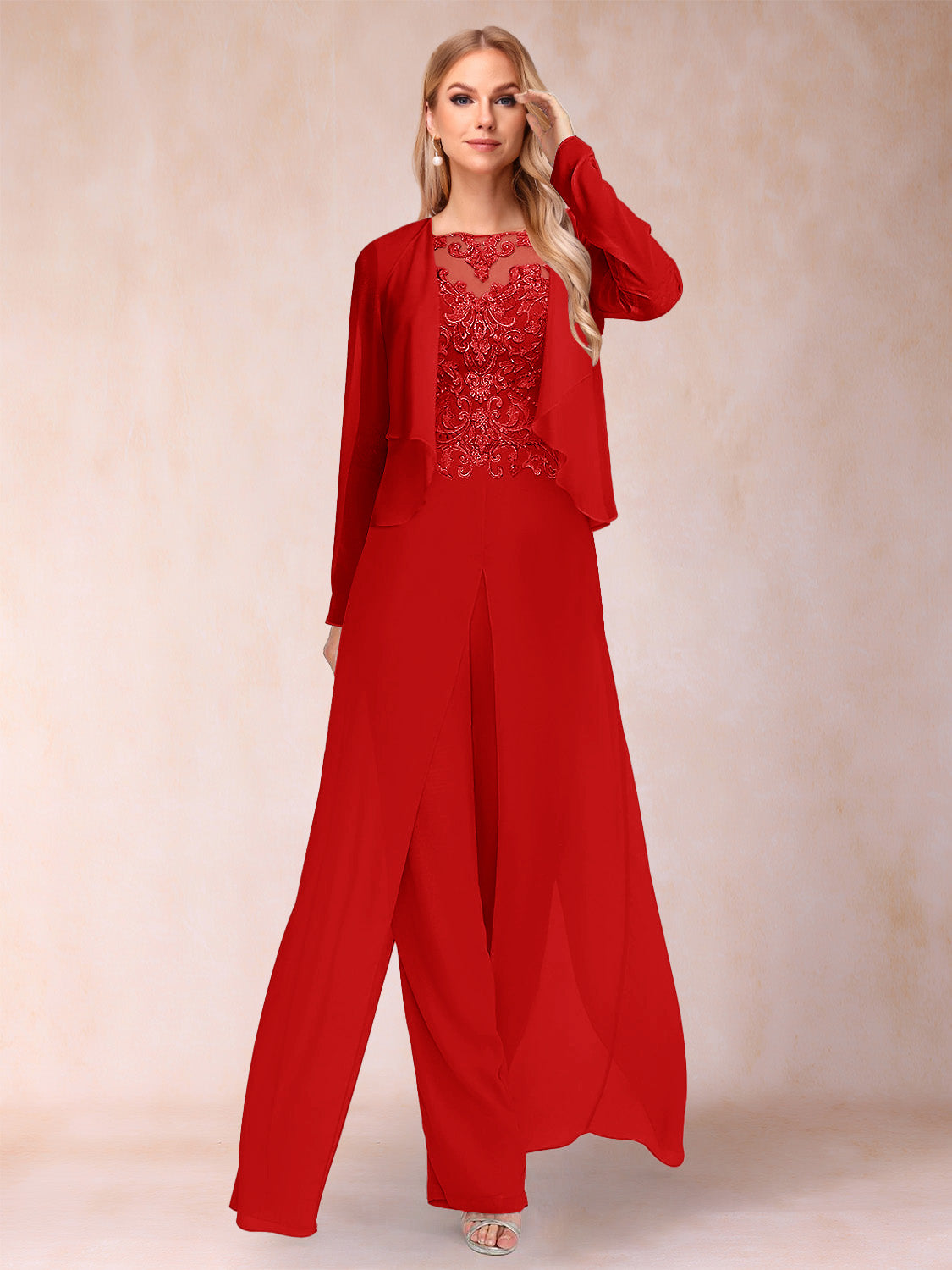 Inez red front view mother of the bride outfit