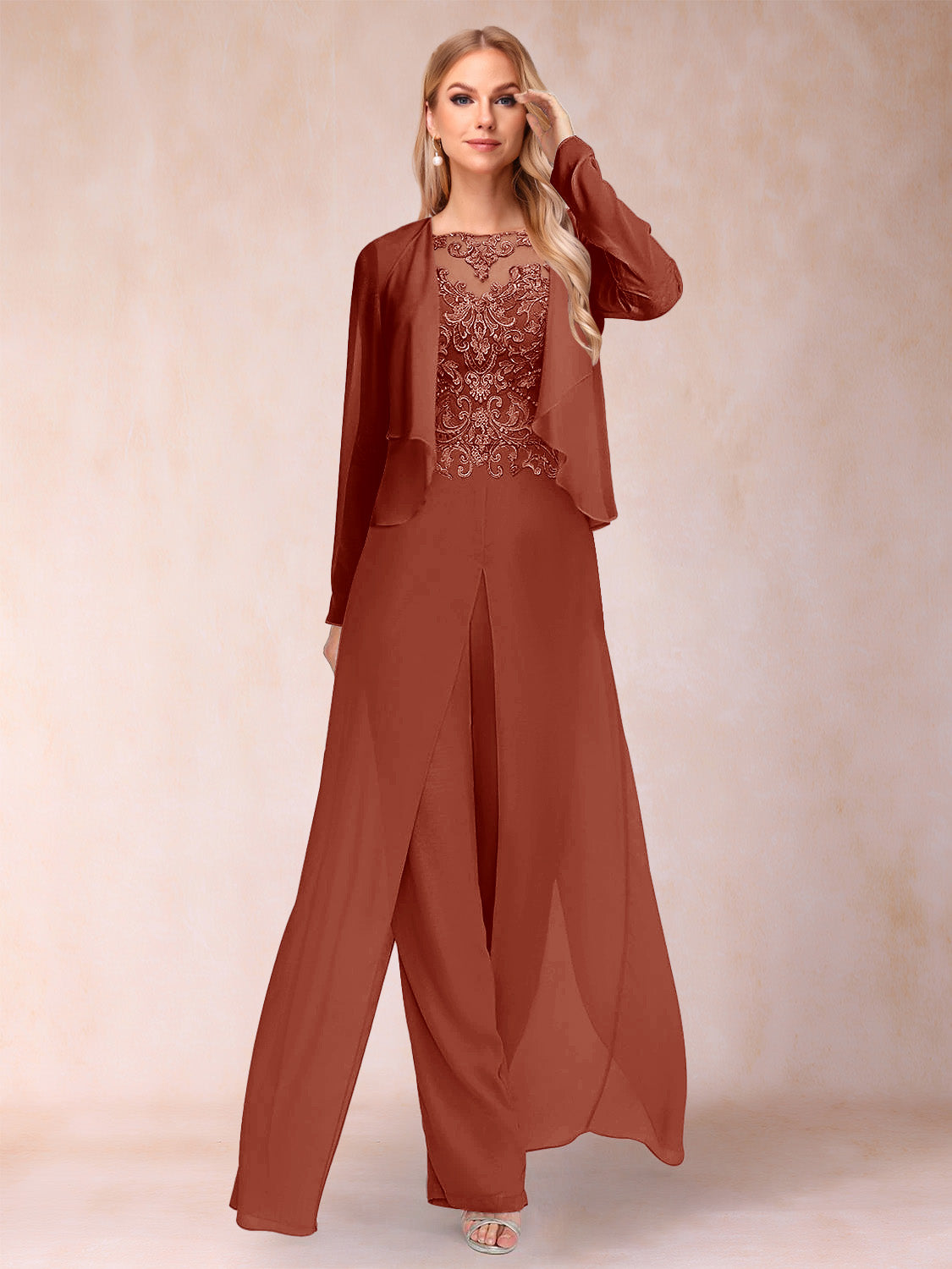 Inez rust front view mother of the bride outfit