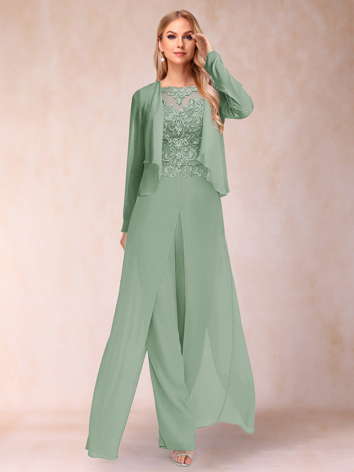Urielle Sage Green back view wedding guest dress