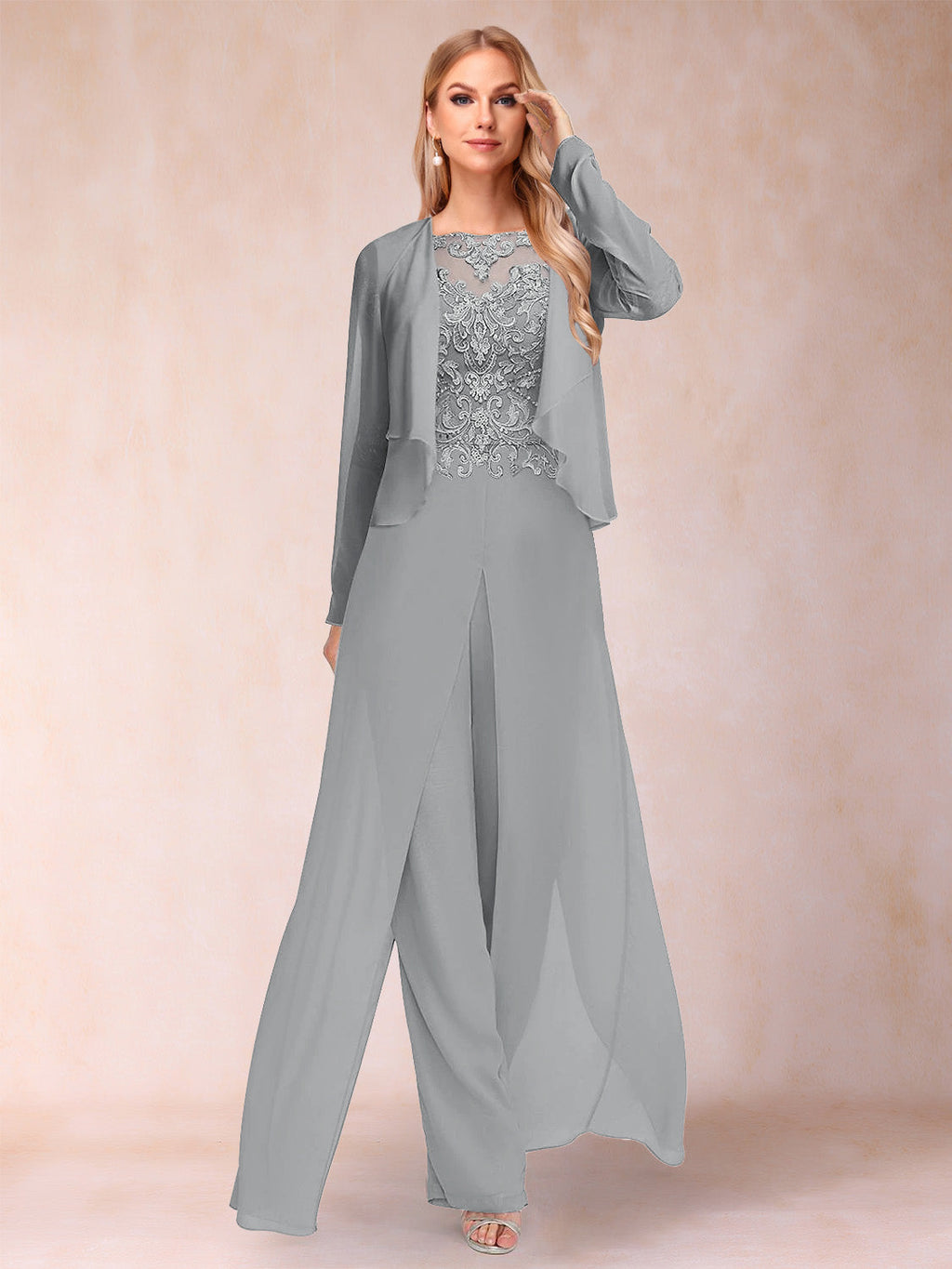 Inez silver front view mother of the bride outfit