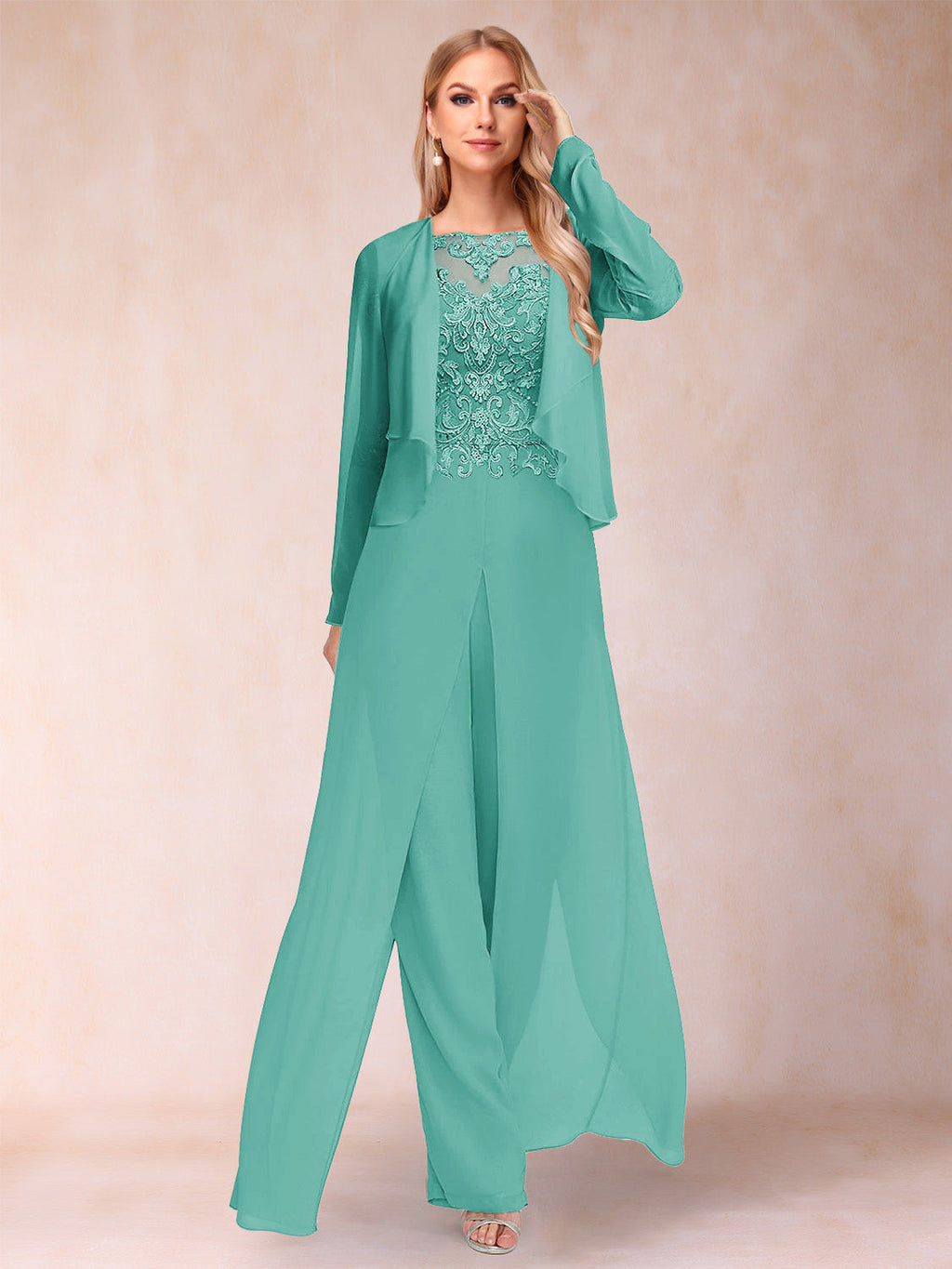 Inez pool blue alternate front view 3 mother of the bride outfit