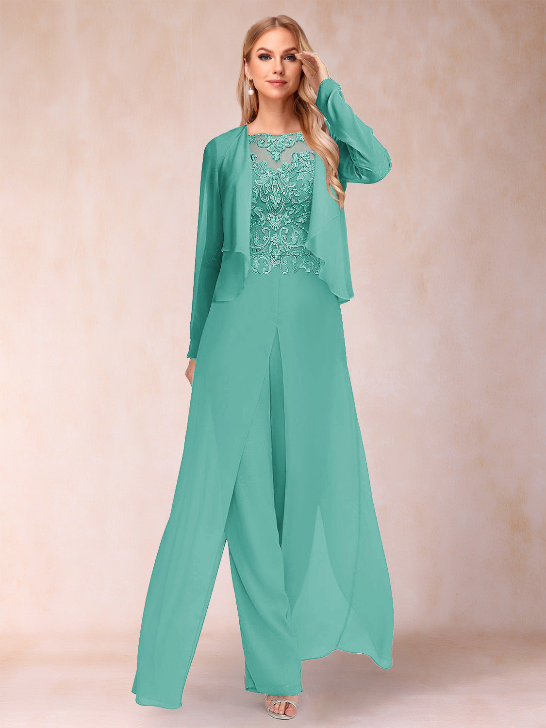 Inez pool blue alternate front view 3 mother of the bride outfit