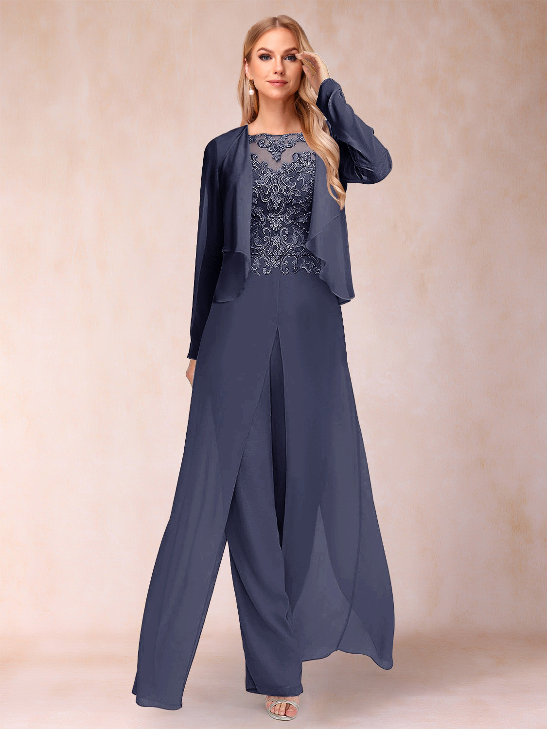 Urielle Dusty Blue back view wedding guest dress