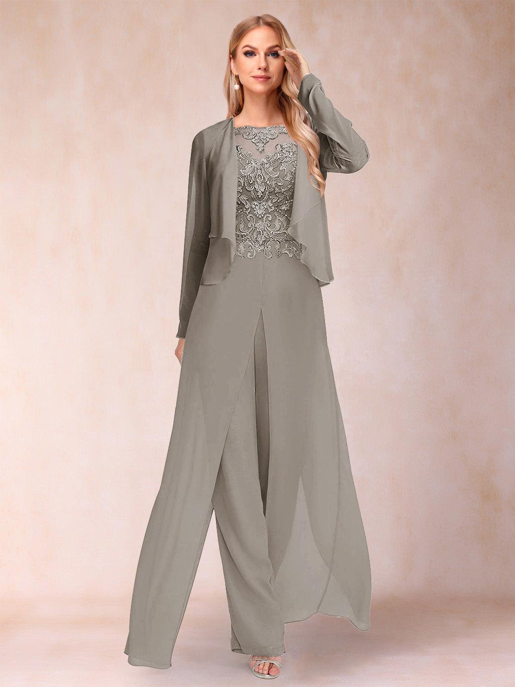 Inez taupe front view mother of the bride outfit