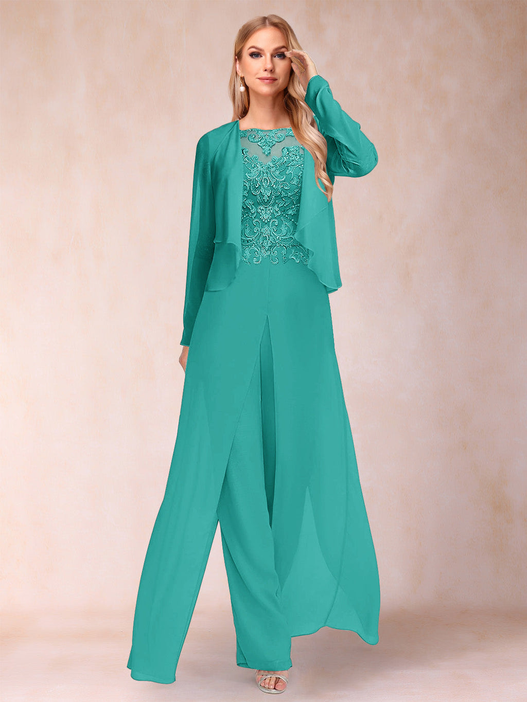 Inez turquoise front view mother of the bride outfit