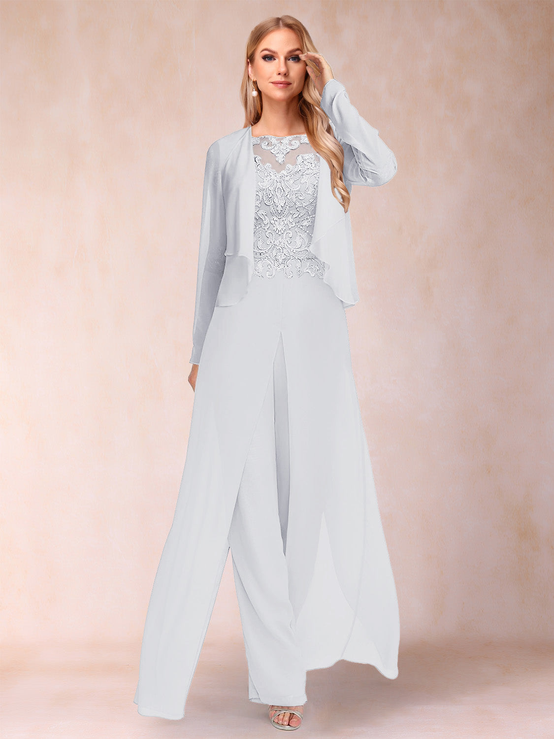 Inez white front view mother of the bride outfit