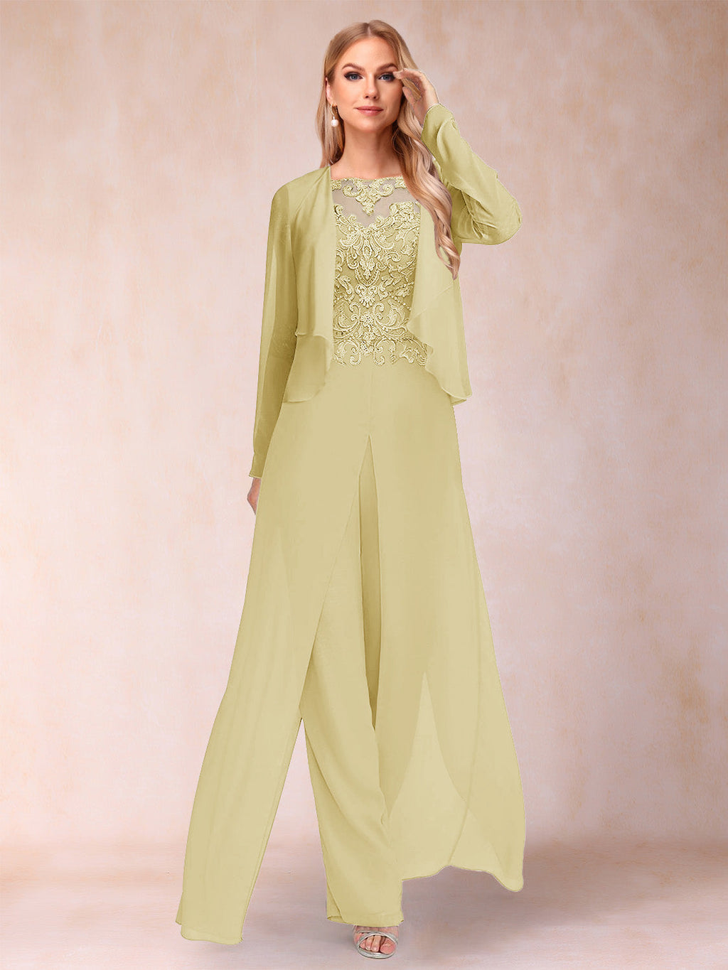 Inez yellow front view mother of the bride outfit