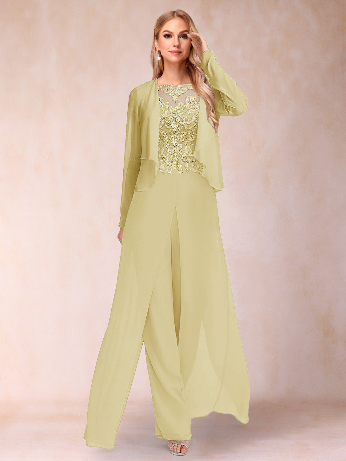 Inez yellow front view mother of the bride outfit