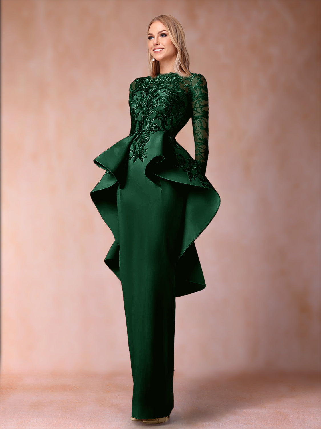 Brielle hunter green front view mother of the bride dress
