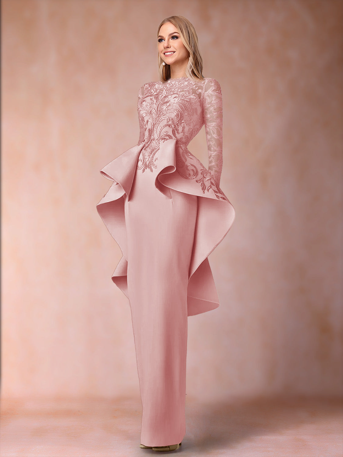 Brielle dusty rose front view mother of the bride dress