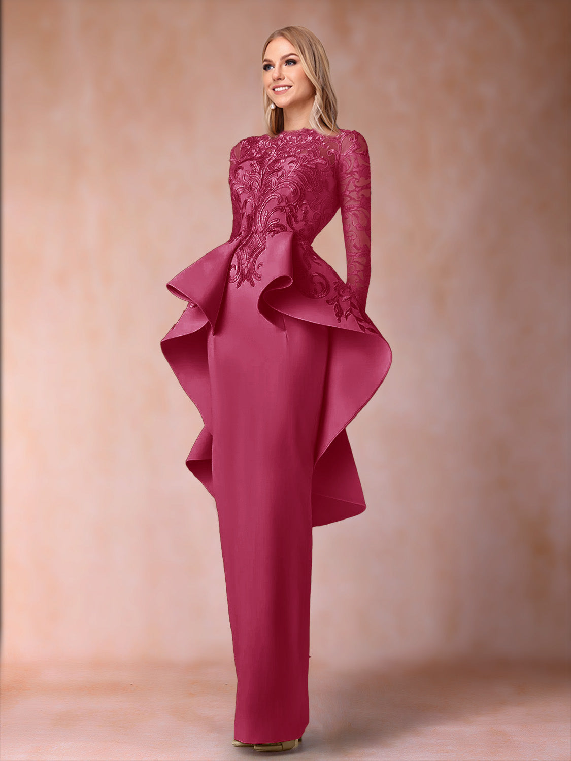 Brielle fuchsia front view mother of the bride dress