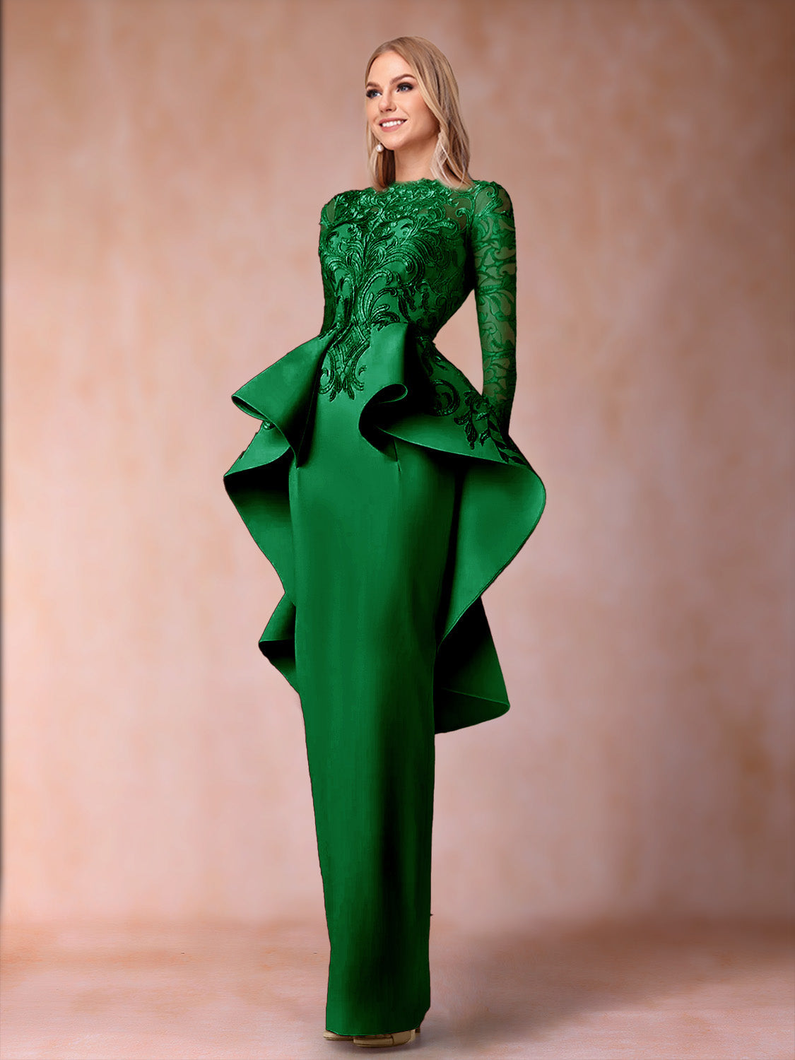 Lavinia Dove Forest Green front view mother of the bride dress