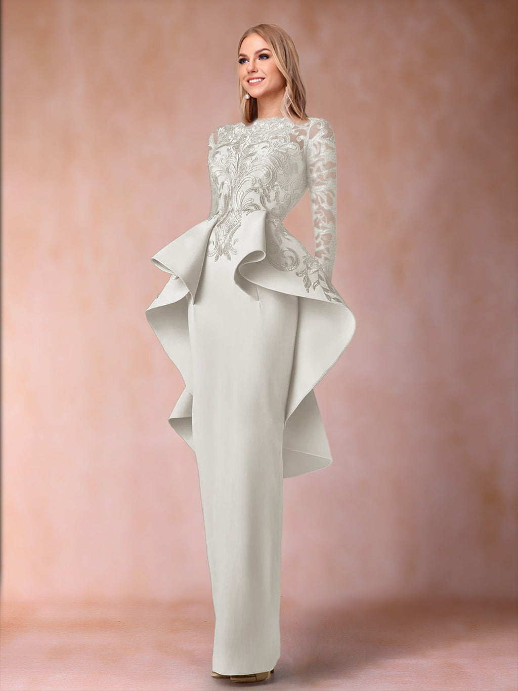 Brielle ivory front view mother of the bride dress