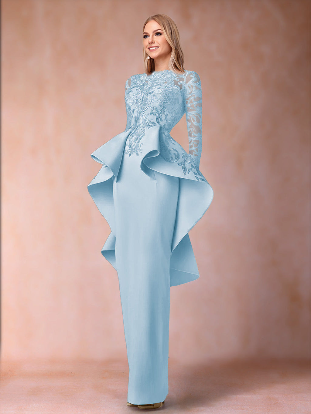 Brielle sky blue front view mother of the bride dress