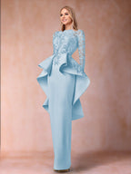 Brielle sky blue front view mother of the bride dress