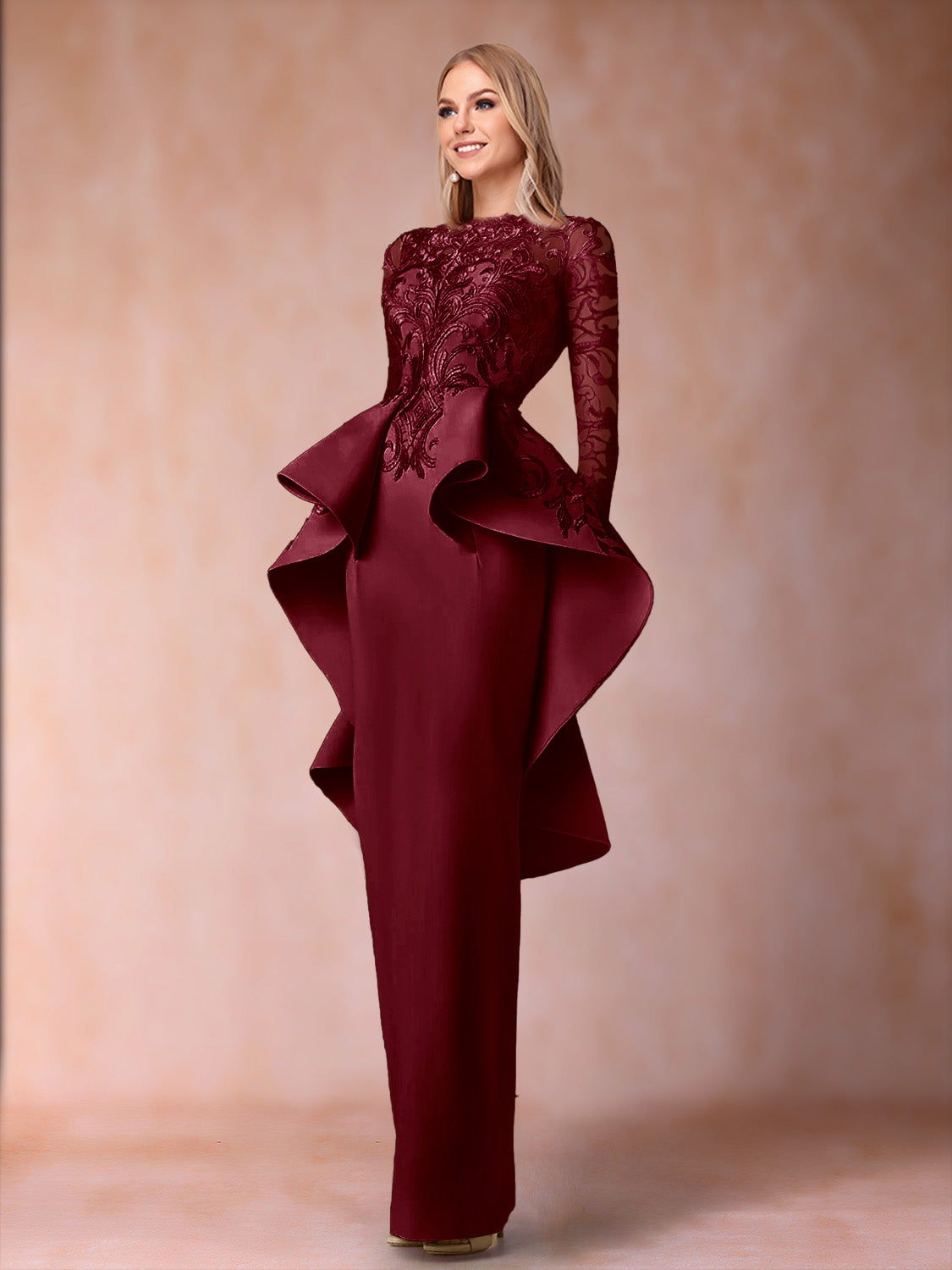 Lavinia Dove Burgundy back view mother of the bride dress