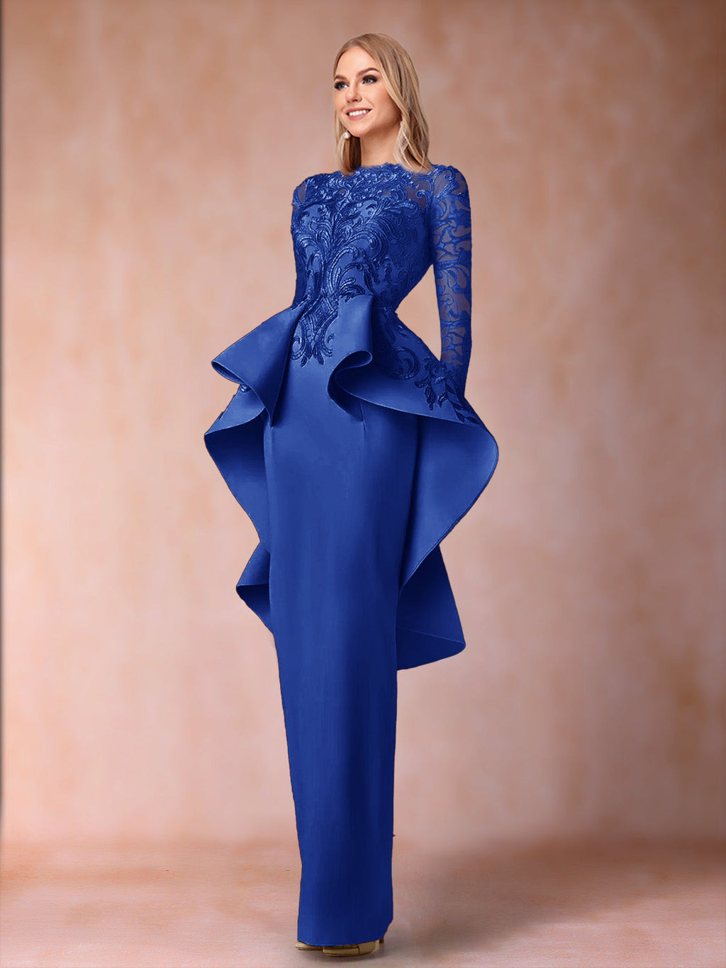 Brielle royal blue alternate front view 2 mother of the bride dress