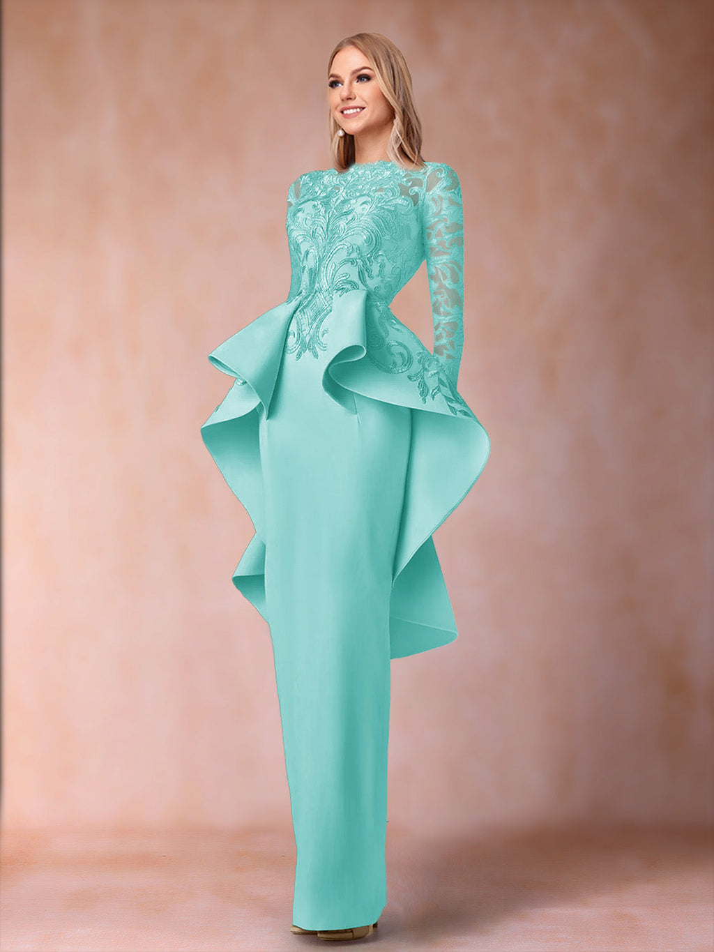 Brielle sky blue alternate front view 2 mother of the bride dress