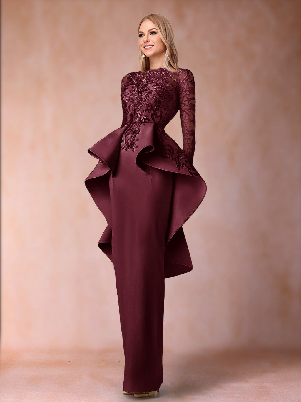 Brielle plum front view mother of the bride dress