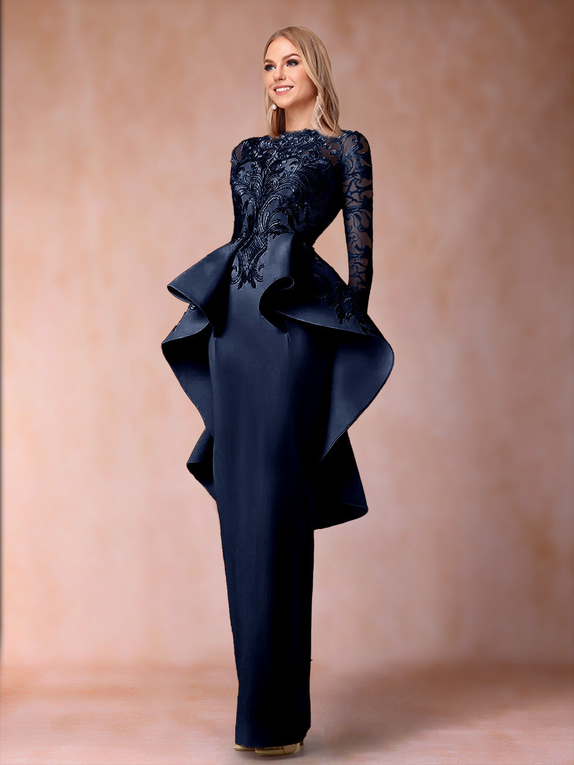 Brielle navy blue alternate front view 2 mother of the bride dress