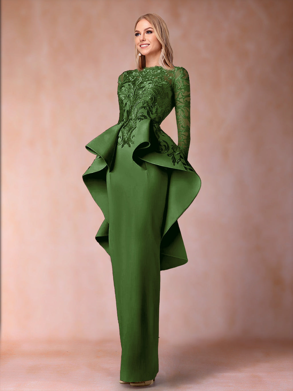 Lavinia Dove Olive Green front view mother of the bride dress