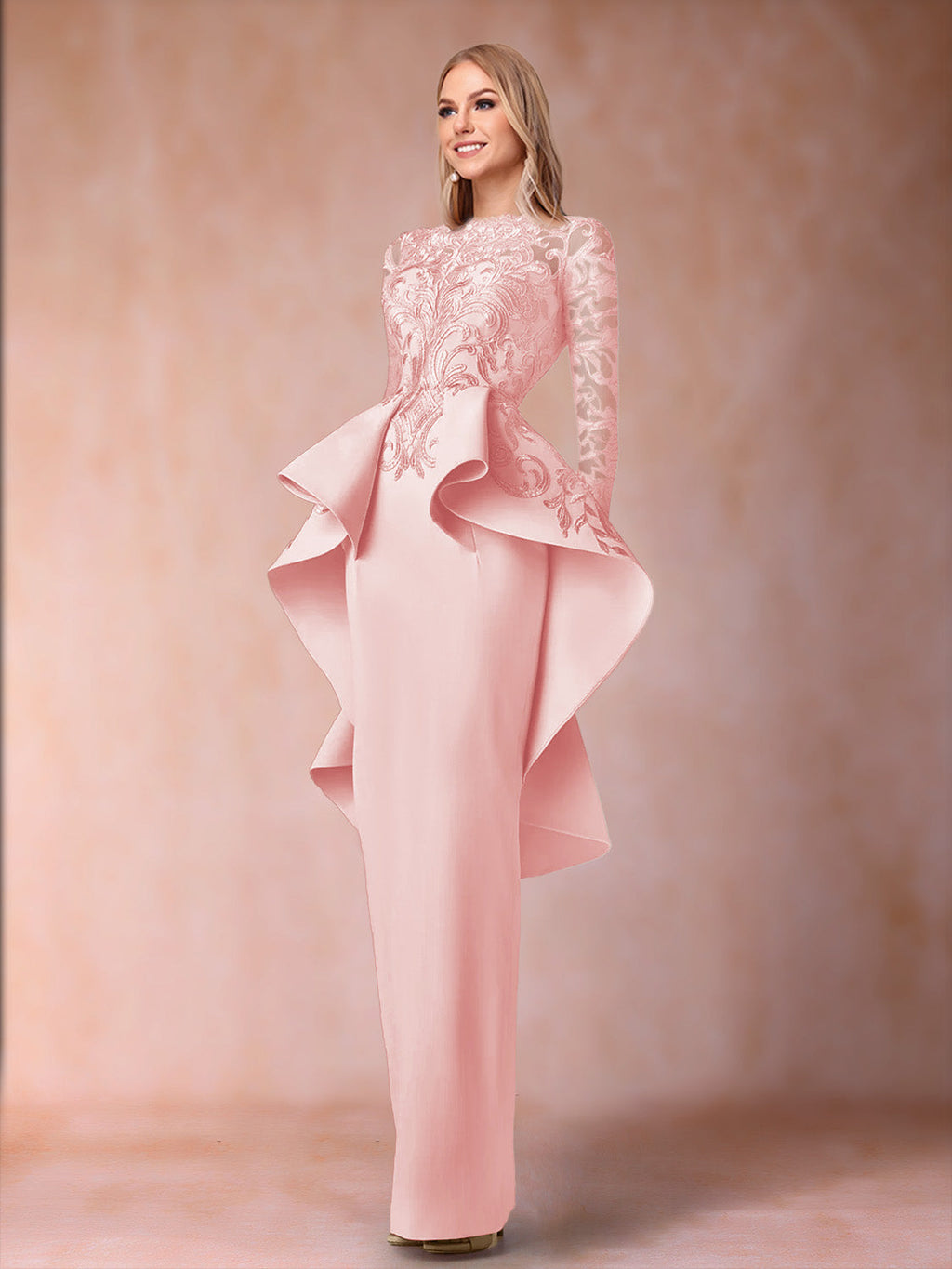 Lavinia Dove Pearl Pink front view mother of the bride dress