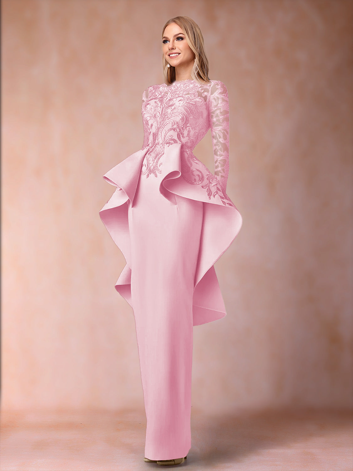 Lavinia Dove Rose Pink front view mother of the bride dress
