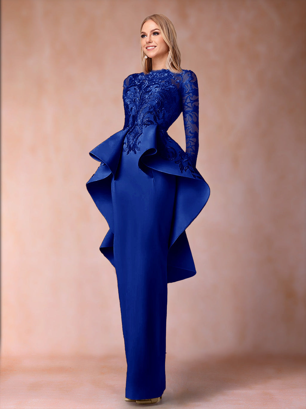 Lavinia Dove Royal Blue side view mother of the bride dress