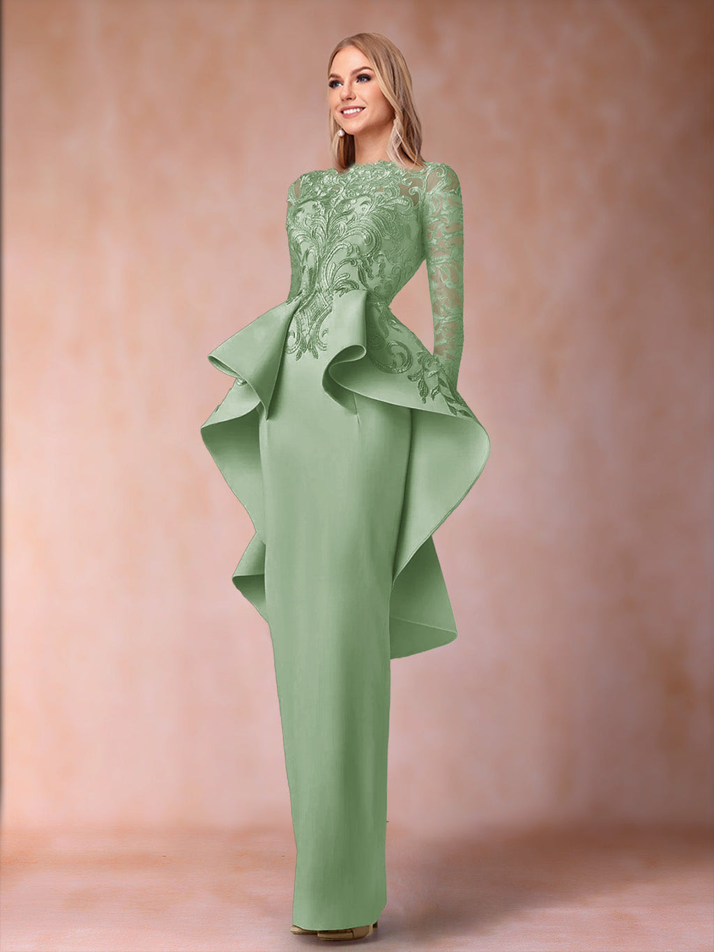 Lavinia Dove Sage Green front view mother of the bride dress