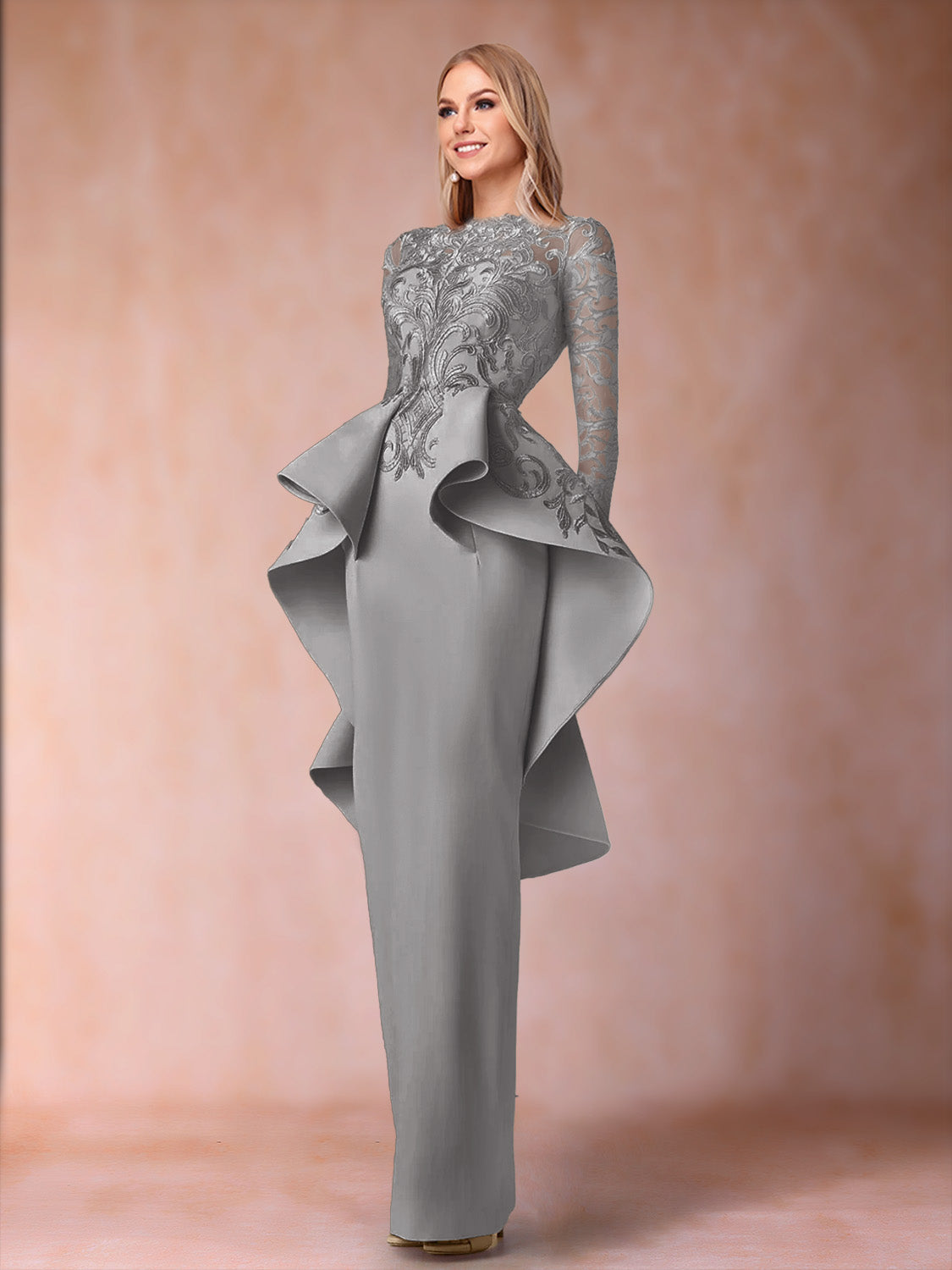 Lavinia Dove Silver front view mother of the bride dress
