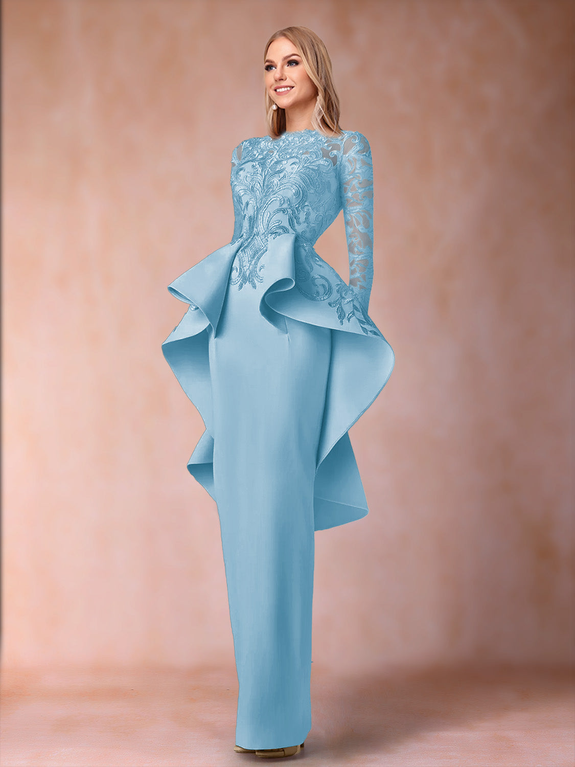 Brielle sky blue alternate front view 3 mother of the bride dress