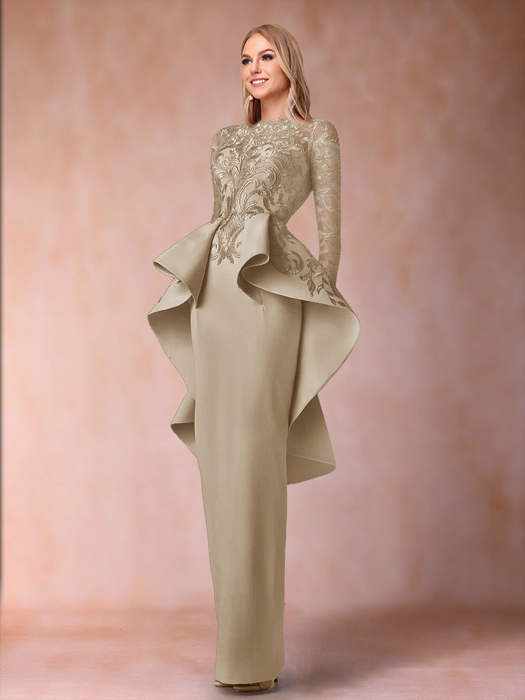 Lavinia Dove Taupe fabric detail mother of the bride dress