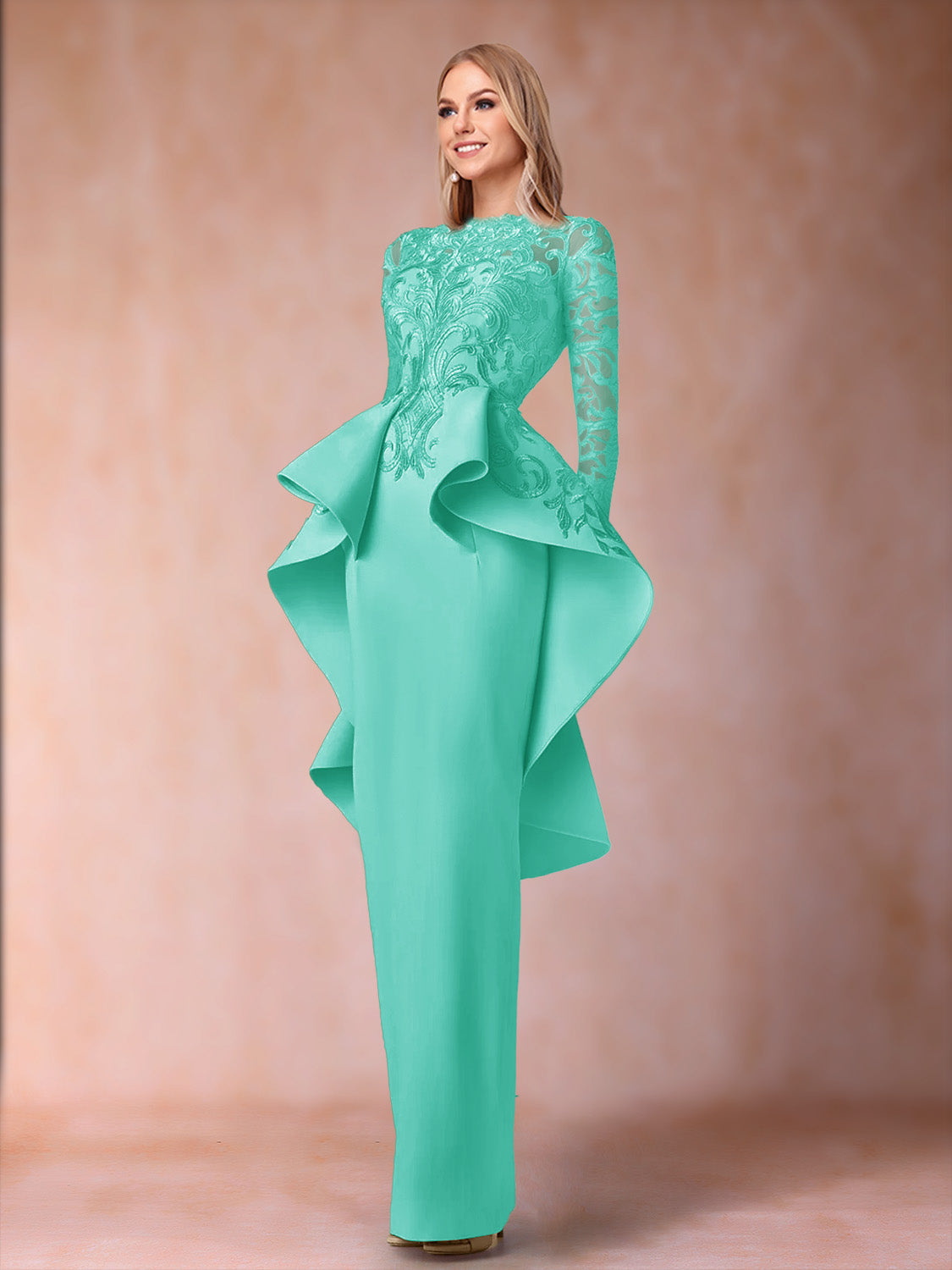 Brielle turquoise front view mother of the bride dress