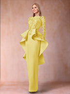 Brielle yellow front view mother of the bride dress