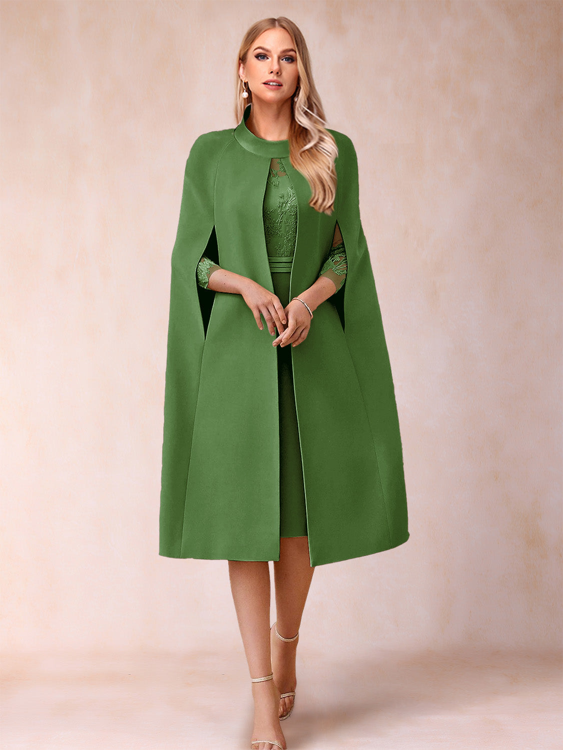 Elena Mae Olive Green front view mother of the bride dress